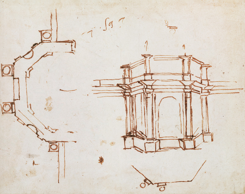 W.24r Architectural sketch (pen & ink) von Michelangelo (Buonarroti)
