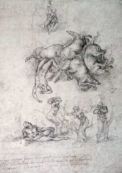 The Fall of Phaethon, black chalk von Michelangelo (Buonarroti)