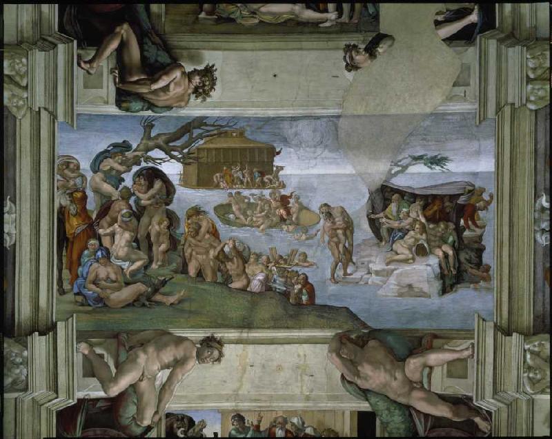 Deckengemälde in der Sixtinischen Kapelle Rom: Die Sintflut. von Michelangelo (Buonarroti)