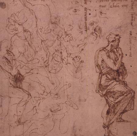 Figure Studies for a Woman (brown ink) von Michelangelo (Buonarroti)
