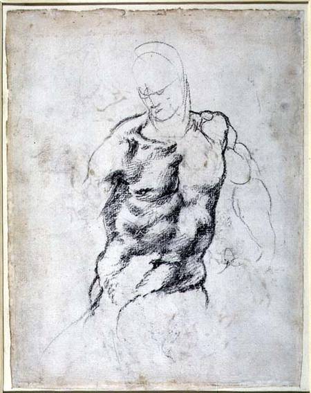 Figure Study, black chalk von Michelangelo (Buonarroti)