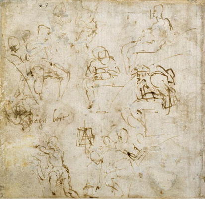 Figure study with writing, c.1511 (pen & ink on paper) von Michelangelo (Buonarroti)