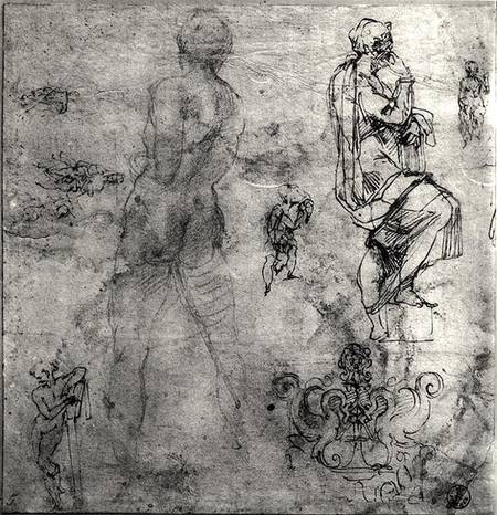 Human and architectural studies (pen & ink and pencil on paper) von Michelangelo (Buonarroti)
