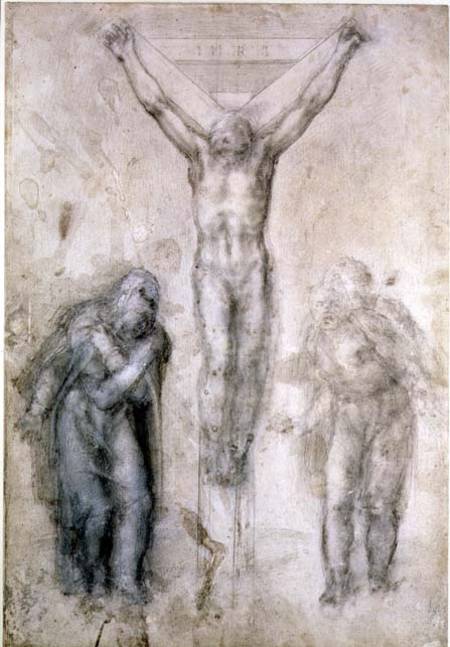 Inv.1895-9-15-509 Recto W.81 Study for a Crucifixion (pencil & chalk on paper) von Michelangelo (Buonarroti)