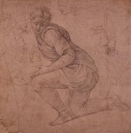 Inv. 5211-75 Fawkener Recto (W.92) Kneeling man von Michelangelo (Buonarroti)