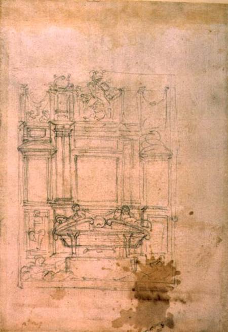 Inv. L859 6-25-823. R. (W.27) Design for a tomb (red chalk) von Michelangelo (Buonarroti)