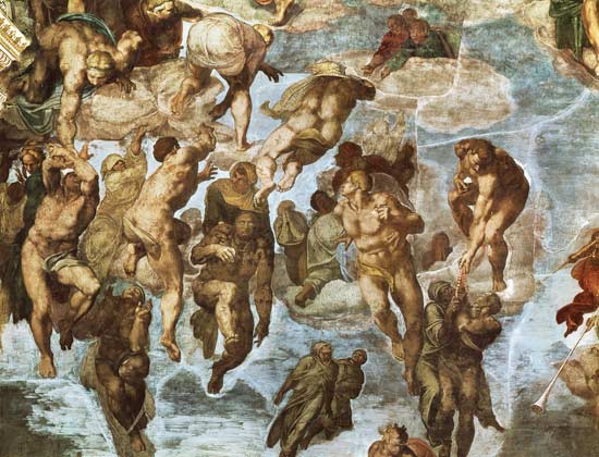 Das Jüngste Gericht - Die Erlösten (Ausschnitt Sixtinische Kapelle) von Michelangelo (Buonarroti)