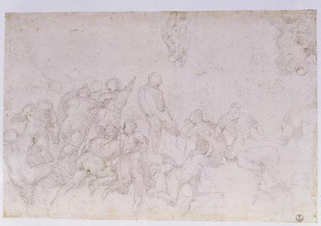 Preparatory sketch for the 'Battle of the Cascina' and two additional sketches von Michelangelo (Buonarroti)