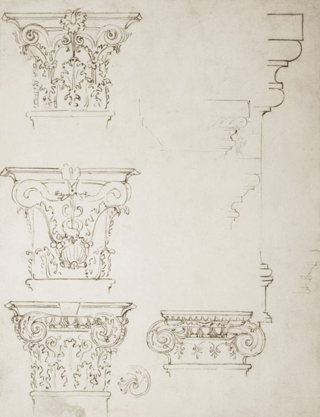 Inv.1859-6-25-549.recto (w.20) Studies for a Capital (brown ink) von Michelangelo (Buonarroti)