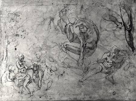 Studies for figues (pen & ink on paper) von Michelangelo (Buonarroti)