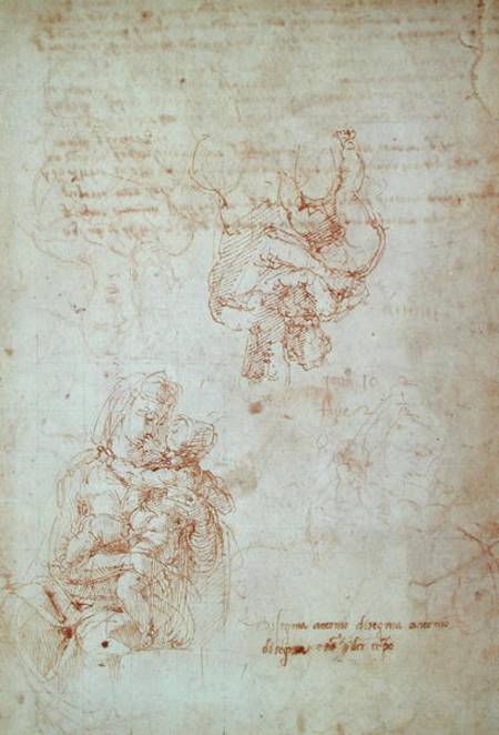 Studies of Madonna and Child (ink) Inv.1859/5014/818 Recto (W.31) von Michelangelo (Buonarroti)