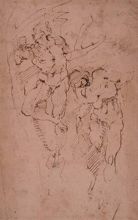 Studies of Male Nudes (ink) Inv.9/15/539 (W.12) von Michelangelo (Buonarroti)