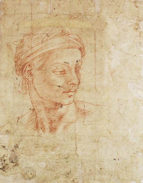 Study of a Head (red chalk) Inv.1926/10/9/1 (W.11) von Michelangelo (Buonarroti)