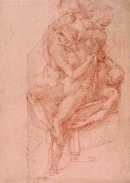 Study of Lazarus and two Attendant Figures (red chalk on paper) von Michelangelo (Buonarroti)