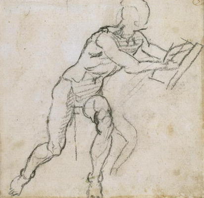 Study of a seated male nude, c.1511 (black chalk on paper) von Michelangelo (Buonarroti)