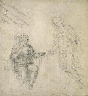Study of the Annunciation, c.1560 (black chalk on paper) von Michelangelo (Buonarroti)
