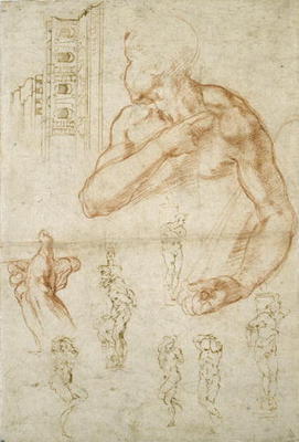 Study of the Assisting Figure of the Libyan Sibyl, c.1512 (red chalk & pen on paper) von Michelangelo (Buonarroti)