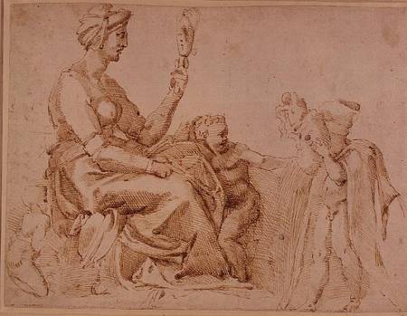 Study of Vanity (red chalk) 1-5 Recto (W.89) von Michelangelo (Buonarroti)