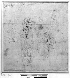 Figure studies for the Lunettes of the Sistene Chapel Ceiling, c.1511 (pen & black chalk on paper) 18th