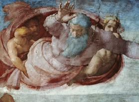 Sistine Chapel: God Dividing the Waters and Earth (pre restoration) (detail)