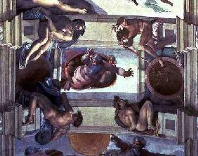 Sistine Chapel Ceiling: God Separating the Land from the Sea, with four Ignudi 1510