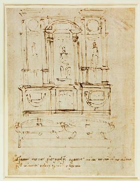Inv.1859-6-25-543.recto (w.28) Study for the Tomb of Pope Julius II (brown ink) 16th c.