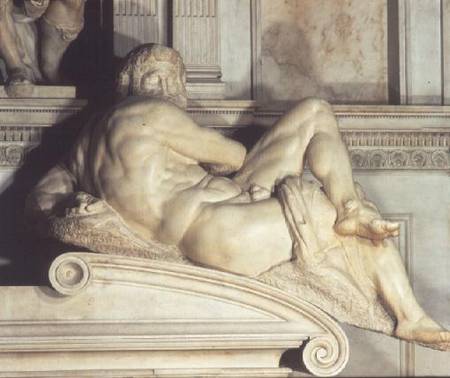 Tomb of Giuliano de' Medici, detail of Day von Michelangelo (Buonarroti)