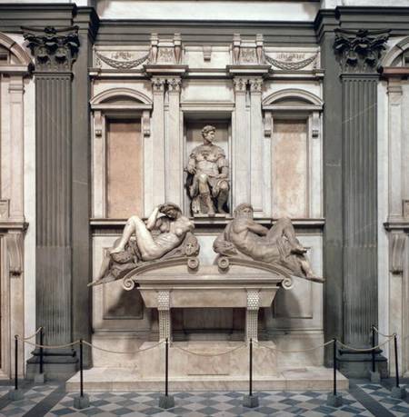 Tomb of Giuliano de' Medici, Duke of Nemours (1479-1516) with the figures of Day and Night von Michelangelo (Buonarroti)