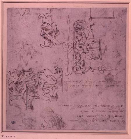 W.3v Roughly sketched designs for furniture and decorations (pen & ink) von Michelangelo (Buonarroti)