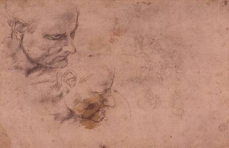 W.60 Sketch of a male head, in two positions cil on von Michelangelo (Buonarroti)