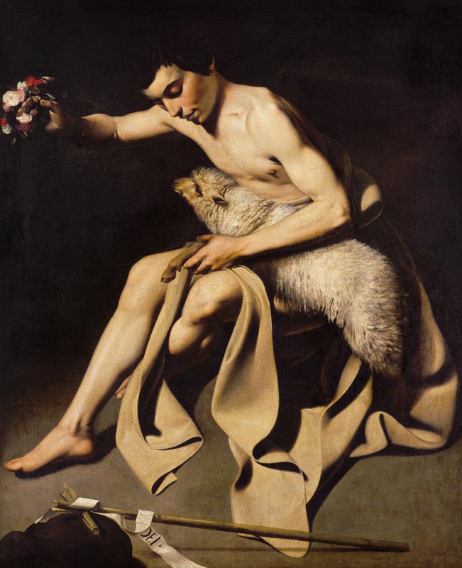 Johannes der Täufer, mit dem Lamme spielend. von Michelangelo Caravaggio