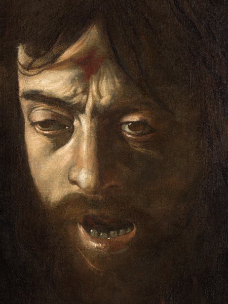 David with the Head of Goliath, detail of the head von Michelangelo Caravaggio