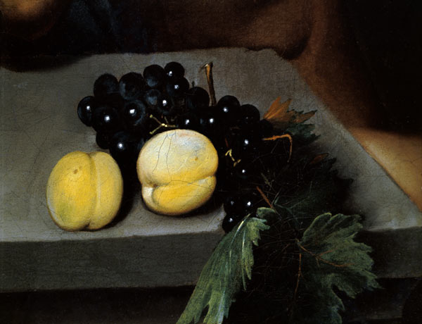The Sick Bacchus, detail of peaches and grapes von Michelangelo Caravaggio