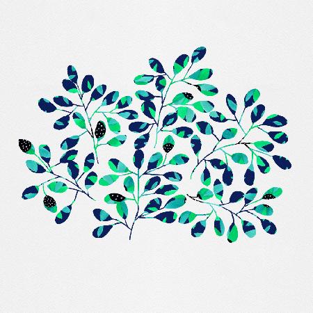 Polka Dot Leaf Sprig Blau Grün