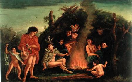 Fireboard depicting an Indian Encampment von Michele Felice Corne