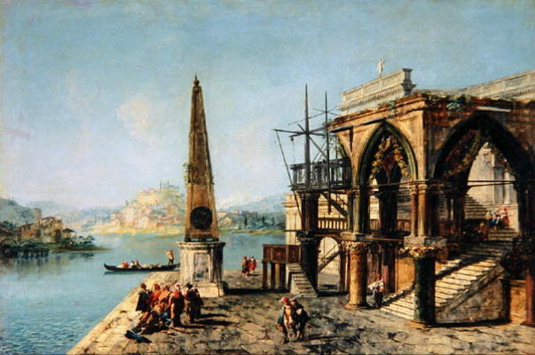Capriccio with a Gothic Building and an Obelisk (oil on canvas) von Michele Marieschi