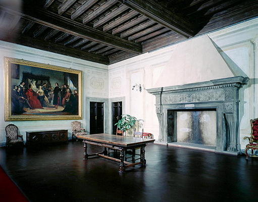Interior with Fifteenth Century Fireplace, Villa Medicea di Careggi (photo) von Michelozzo  di Bartolommeo