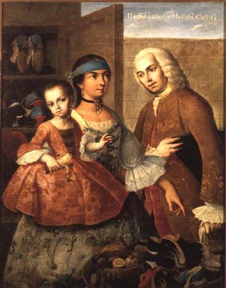 A Spaniard and his Mexican Indian Wife and their Child, from a series on mixed race marriages in Mex von Miguel Cabrera