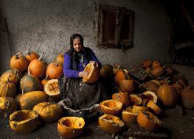 Lady with pumpkins