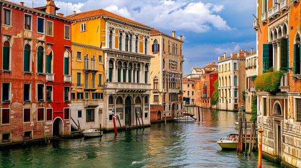Bunte Häuser am Kanal in Venedig, Italien. von Miro May