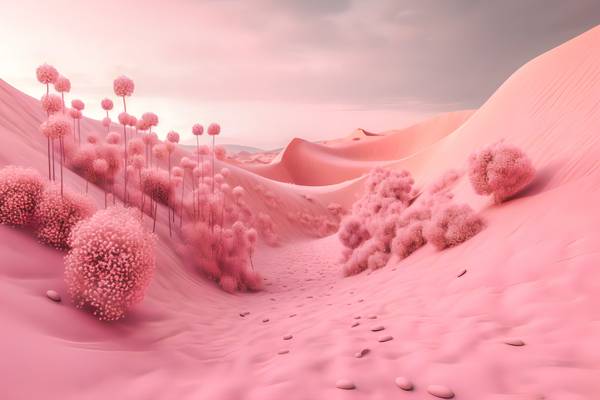 Rosa Landschaft, futuristische Landschaft mit rosa Pflanzen, Fantasielandschaft, Rosa Landschaft mit von Miro May