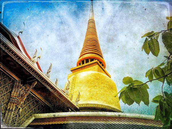 Tempel in Bangkok, Asien, Buddhismus, Retro, Vintage, Thailand, Fotokunst von Miro May