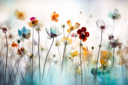 Bunte Blumenwiese, Bunte Blumen, verträumt, minimalistisch 2023