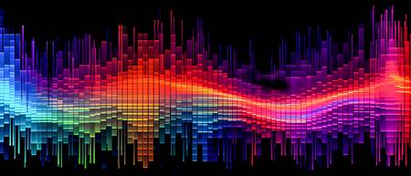 das farbenfrohe, lineare Muster elektronischer Wellenformen im Stil von Voxel-Kunst, Datenvisualisie 2023