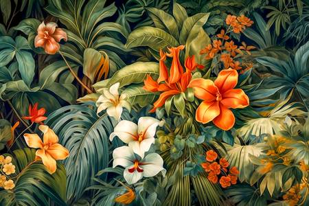 Exotische Blumen im Regenwald, Tropischer Wald, Traumhafte Natur, bunte Blumen und Pflanzen 2023