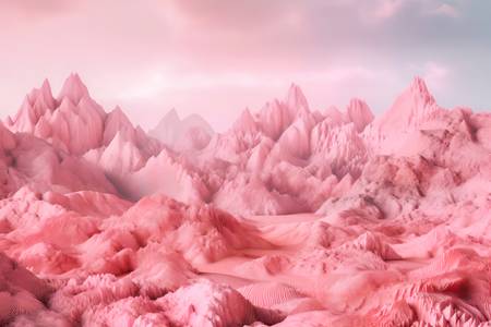 Rosa Berge, futuristische Landschaft mit rosa Bergen, Fantasielandschaft, Rosa Landschaft mit Berg u 2023