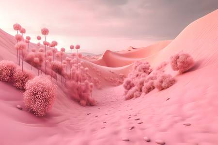 Rosa Landschaft, futuristische Landschaft mit rosa Pflanzen, Fantasielandschaft, Rosa Landschaft mit 2023