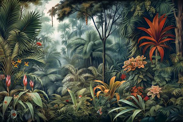 Tropischer Regenwald mit bunten Pflanzen und grünen Bäumen, Traumhafte Natur, Jungle von Miro May