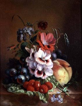 Still life of fruit and flowers