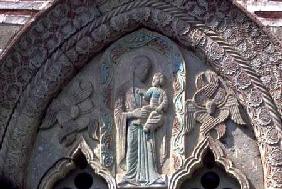 Madonna and Child, window detail of the church built 1413